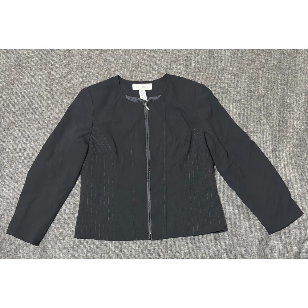 Sag Harbor Womens Size 16 Jacket Black Zip Up Pinstripe Collarless
